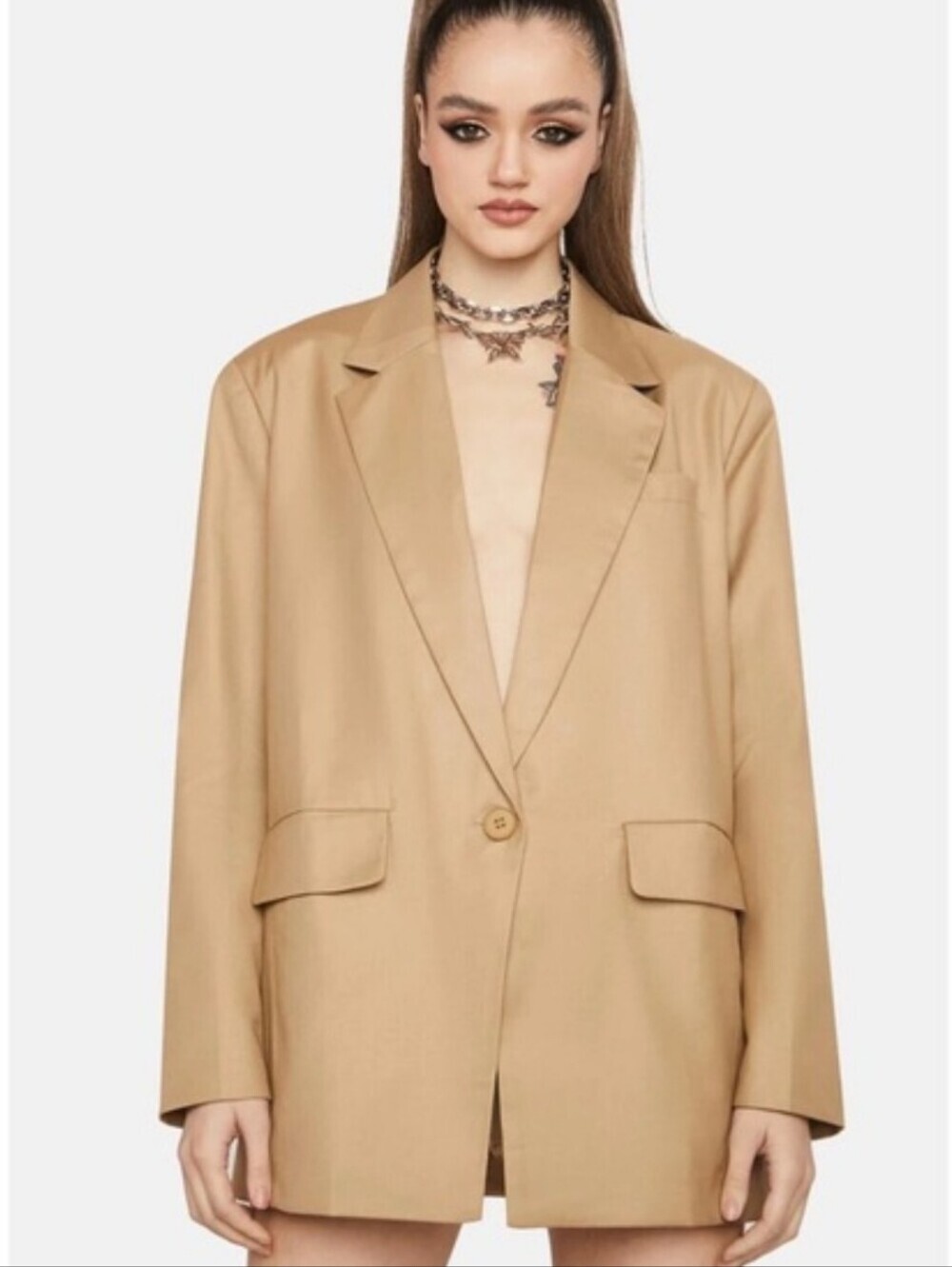 NWT UO Lioness Welcome to the Jungle Tan Single-Button Notch Lapel Blazer XXS